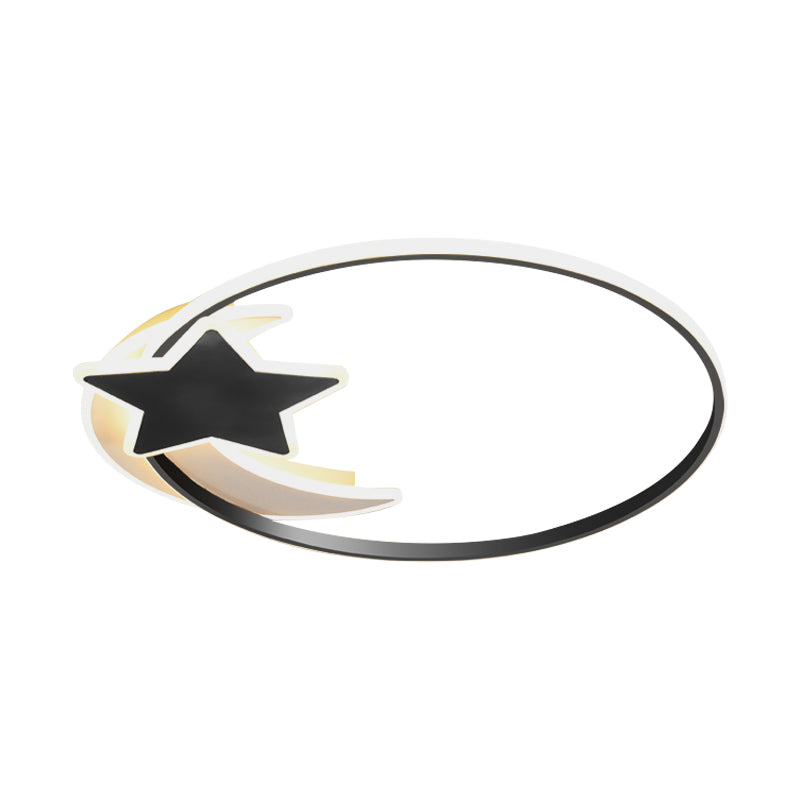 Scandinavian Black Flush Ceiling Light With Led Star And Moon Acrylic Features