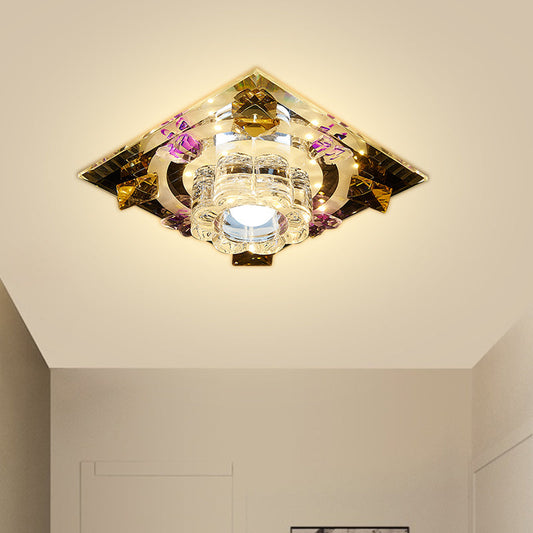 Contemporary Crystal LED Flush Mount Lighting for Hallways - Chrome Finish