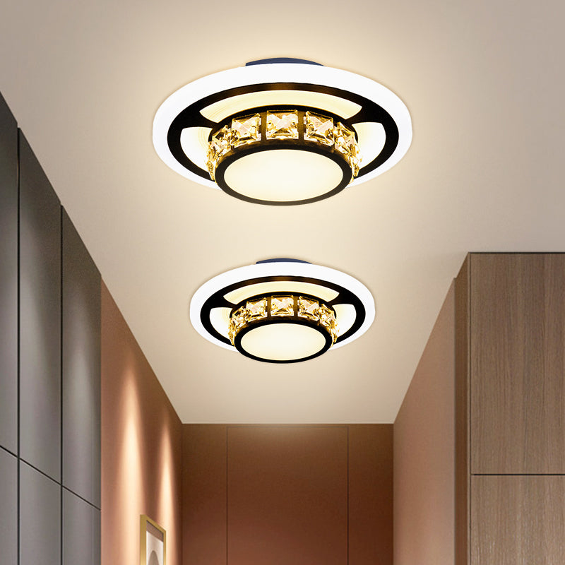 Black Crystal Block LED Flush Mount Ceiling Light for Doorway - Round/Square Simplicity