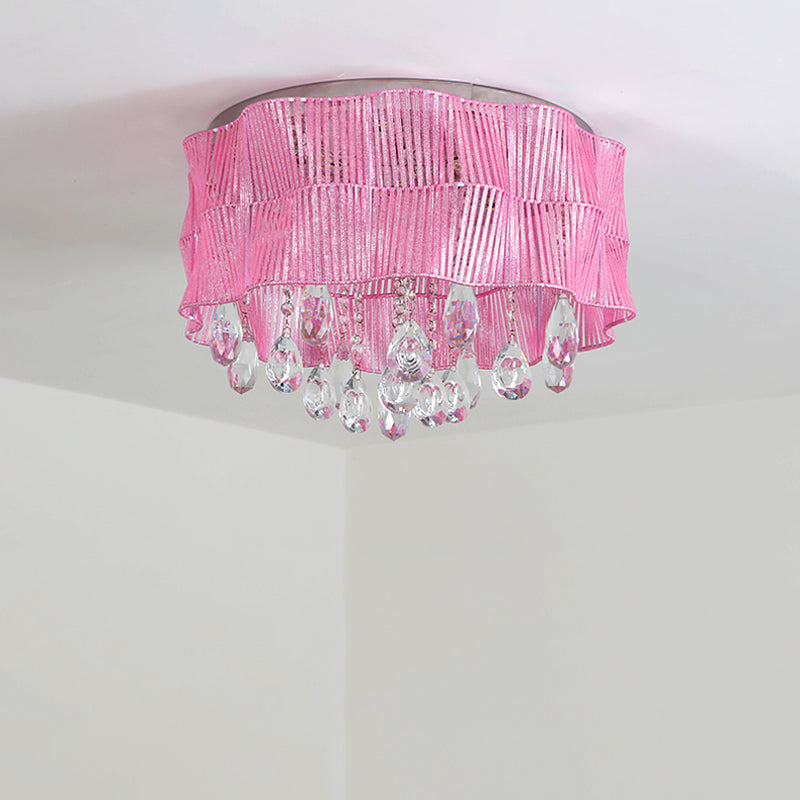 Plafonnier LED en forme de fleur avec brins de cristal en rose/bleu pour chambres minimalistes