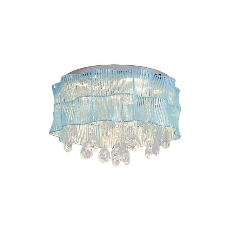 Plafonnier LED en forme de fleur avec brins de cristal en rose/bleu pour chambres minimalistes