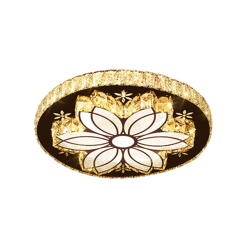 Modern Cut Crystal Bloom Led Flushmount Ceiling Light Fixture - Chrome Finish