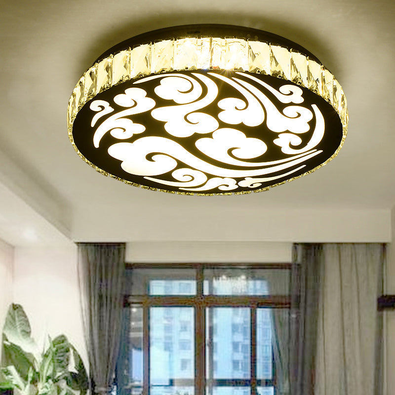 Plafonnier LED simple en forme de bloc de cristal avec motif nuageux - Finition chromée