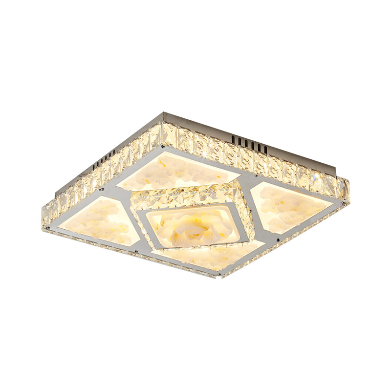 Contemporary Square Crystal Block LED Ceiling Light - Lotus Design in Chrome