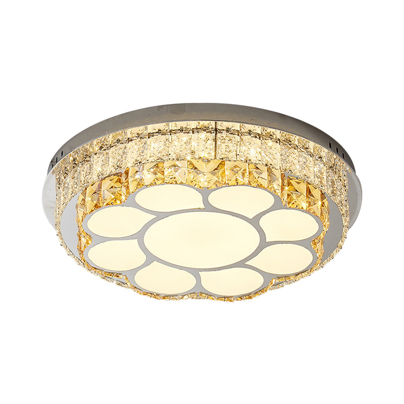 Modern LED Chrome Ceiling Light with Crystal Block Shade for Bedroom