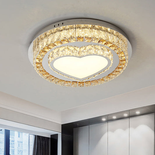 Modern LED Chrome Ceiling Light with Crystal Block Shade for Bedroom