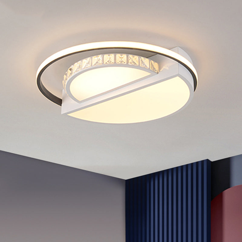 White LED Crystal Block Parlor Ceiling Flushmount - Modern Semicircle Design
