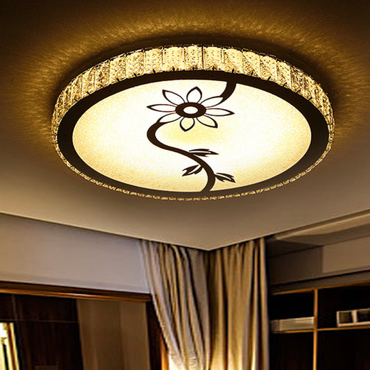 Modern LED Chrome Flushmount Ceiling Lamp with Blossom Pattern – Circle-Close Design