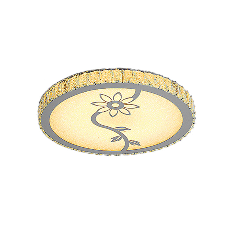 Modern Led Chrome Flushmount Ceiling Lamp With Blossom Pattern Circle-Close Design