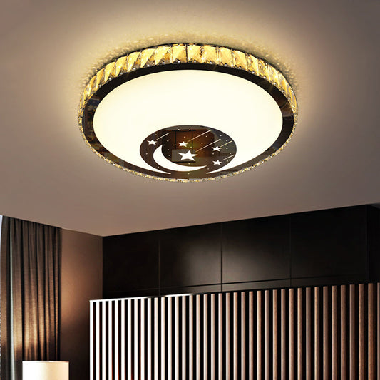 Simplicity Crystal Block Ceiling Mounted Light with Chrome LED, Star & Moon Design