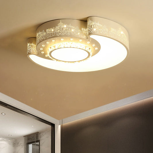 LED Moon Ceiling Light with Crystal Shade - Minimalist Design