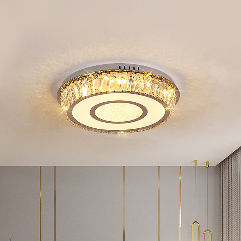 Round Crystal Block LED Ceiling Mount Light in Chrome – Enhancing Simplicity for Living Room