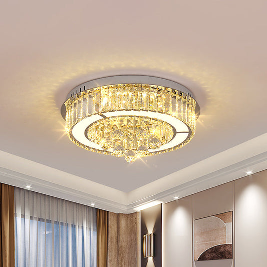 Modern Chrome LED Floral Ceiling Light with Faceted Crystal, 18-19.5" Width