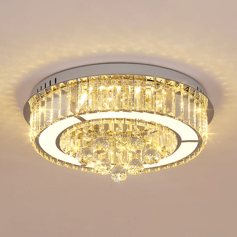 Modern Chrome LED Floral Ceiling Light with Faceted Crystal, 18-19.5" Width
