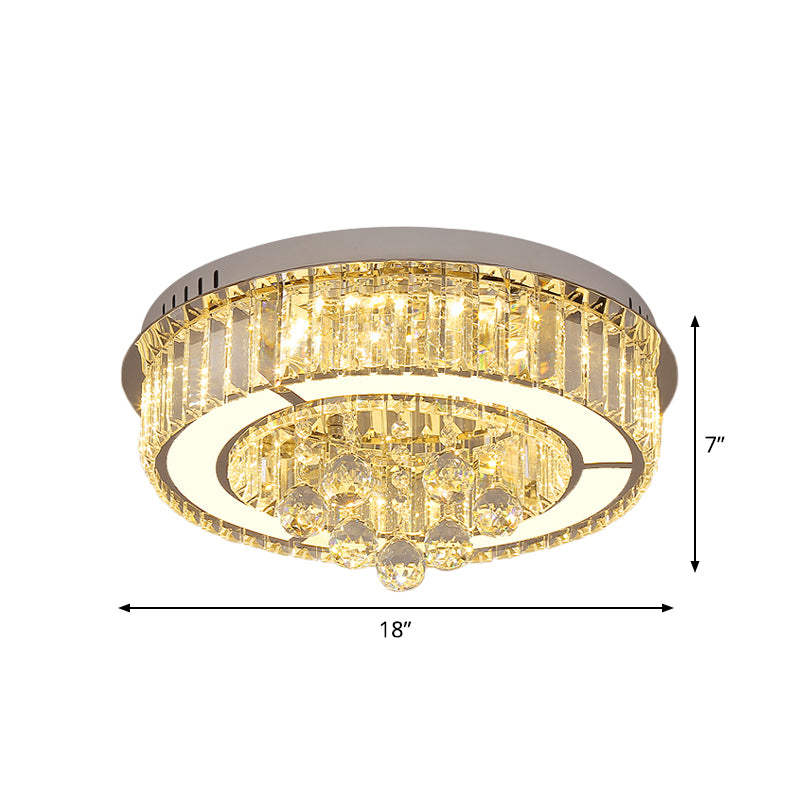 Modern Chrome LED Floral Ceiling Light with Faceted Crystal, 18-19.5" Width