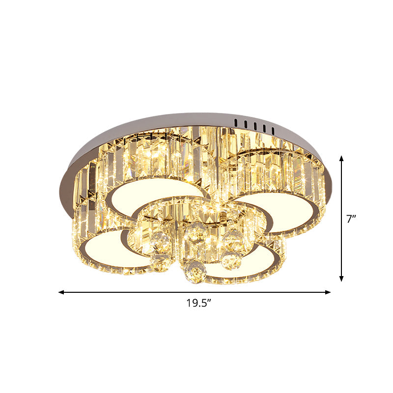 Modern Chrome LED Floral Ceiling Light with Faceted Crystal, 18-19.5" Width