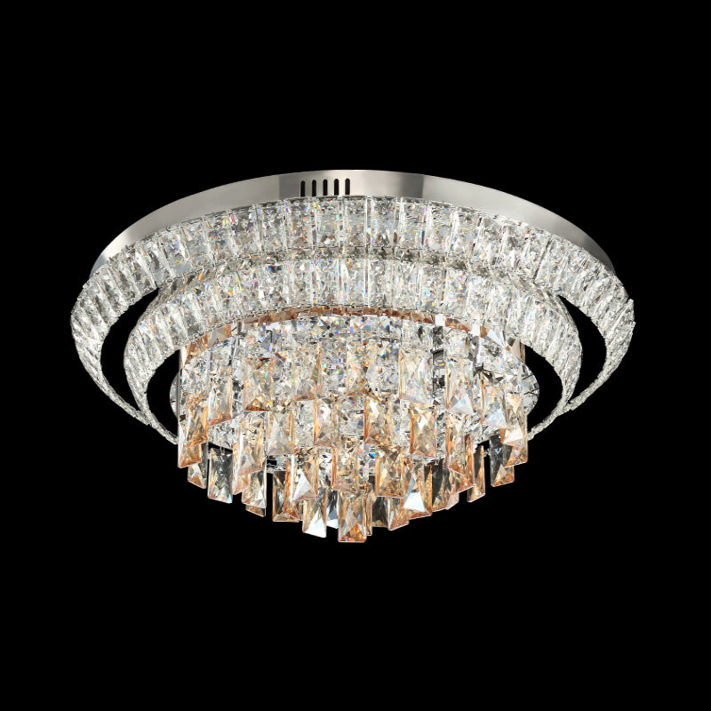 Contemporary LED Crystal Flush Mount Ceiling Light with Tiered Round Design & Chrome Finish