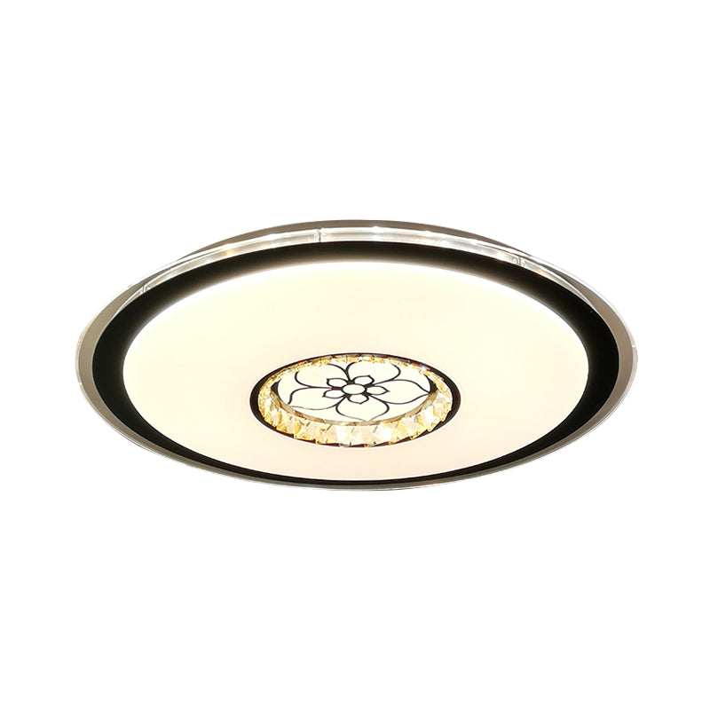 Simple Crystal Block LED Black Flush Lamp - Round Ceiling Mount with Loving Heart Pattern
