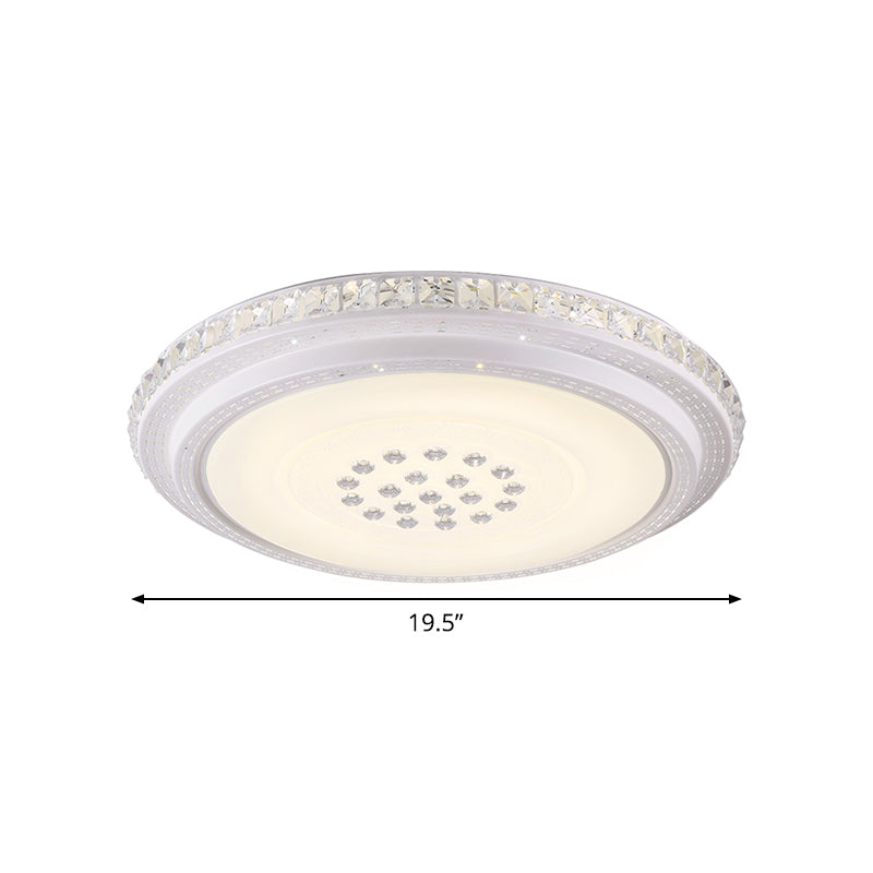 LED Flush Mount Chrome Circle Ceiling Lamp with Crystal Block Shade - Minimalist Design