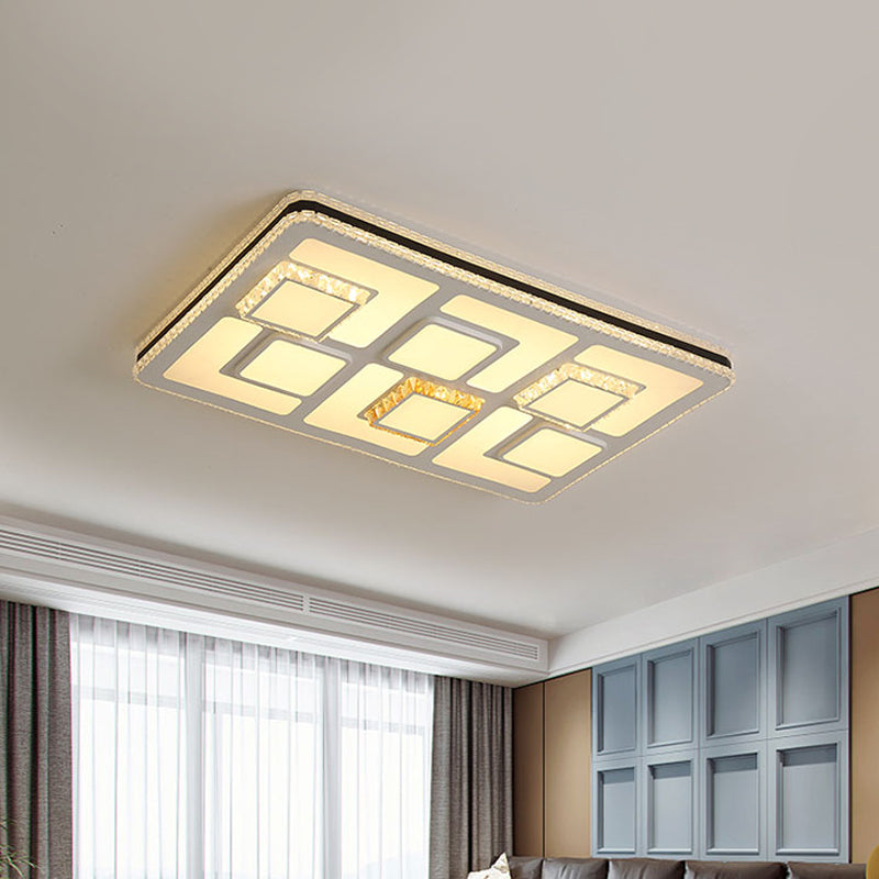 Plafonnier LED minimaliste à facettes en cristal - Montage encastré blanc