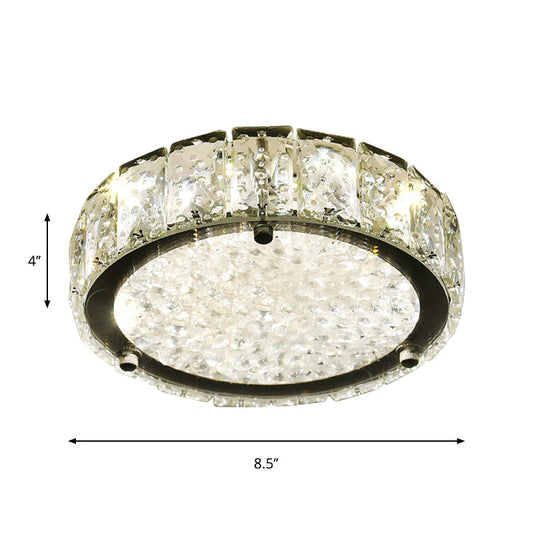 Modern Led Flush Lamp: Stainless-Steel Round/Square/Flower Ceiling Fixture With Clear Crystal Shade