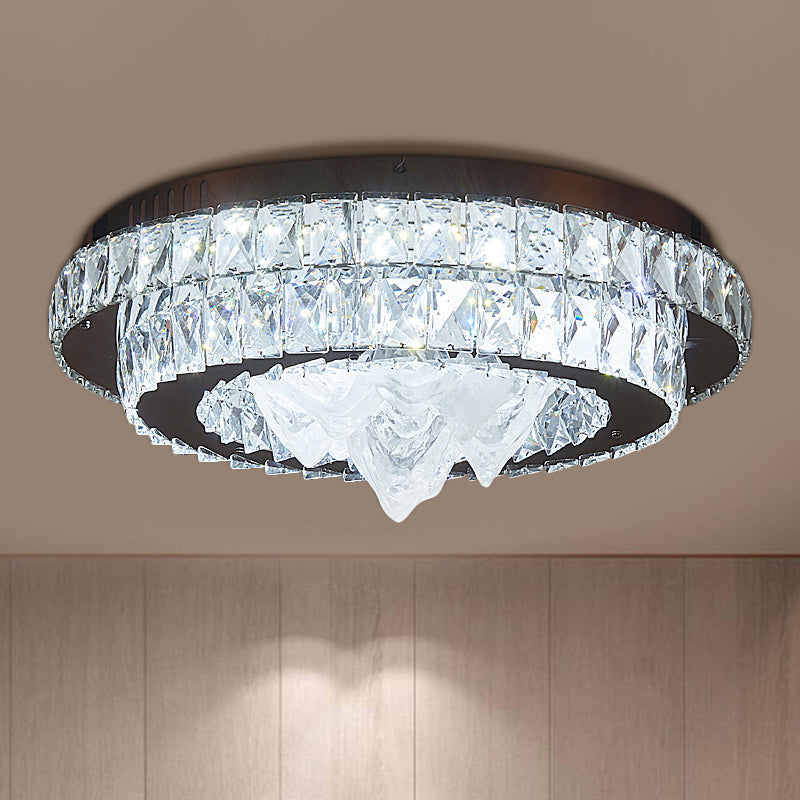 Iceberg Crystal LED Flush Mount Lamp: Sleek Tiered Design for Parlor Ceiling in Chrome
