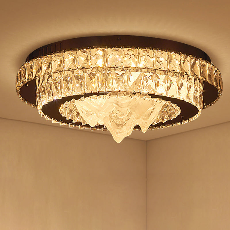 Iceberg Crystal LED Flush Mount Lamp: Sleek Tiered Design for Parlor Ceiling in Chrome