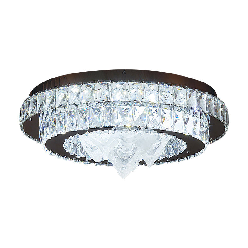 Iceberg Crystal LED Flush Mount Lamp: Sleek Tiered Design for Parlor Ceiling in Chrome