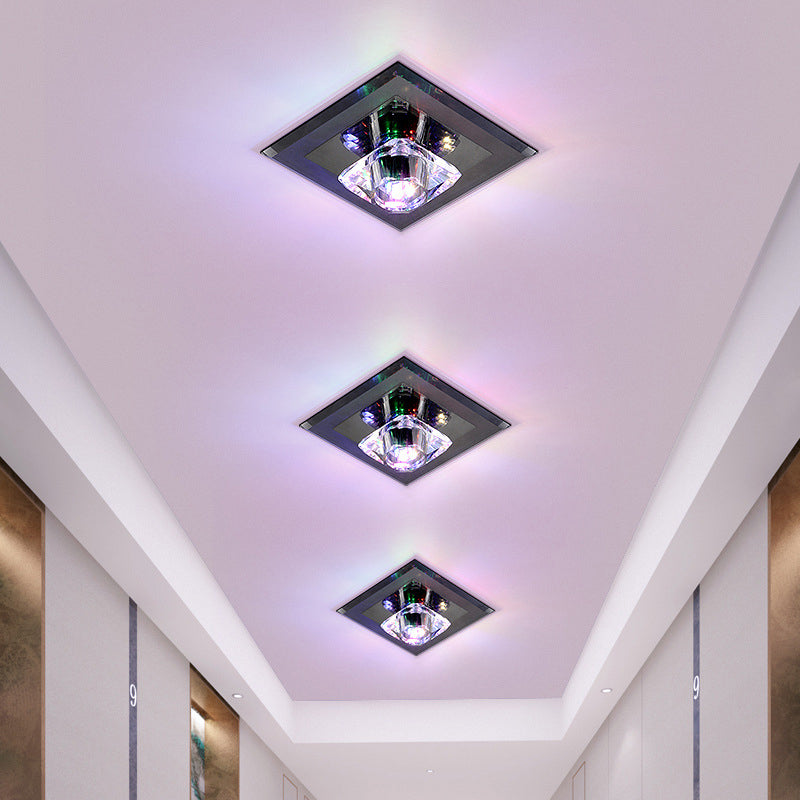 Plafonnier LED en cristal minimaliste à encastrer - Forme carrée avec finition beige/noire, éclairage chaud/blanc pour les couloirs