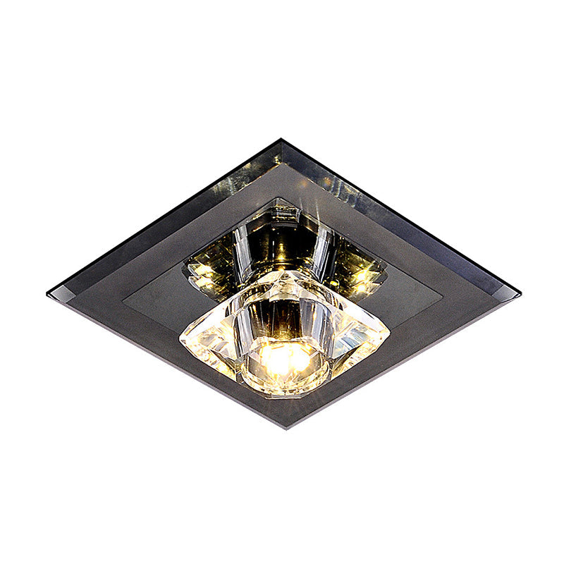 Plafonnier LED en cristal minimaliste à encastrer - Forme carrée avec finition beige/noire, éclairage chaud/blanc pour les couloirs
