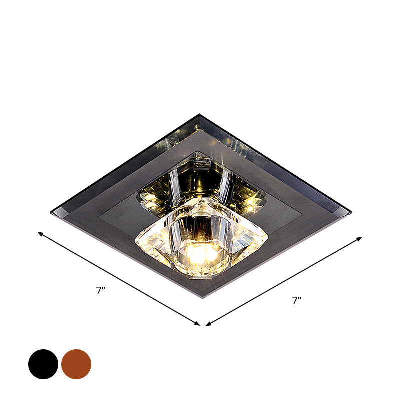 Plafonnier LED en cristal minimaliste à encastrer - Forme carrée avec finition beige/noire, éclairage chaud/blanc pour les couloirs