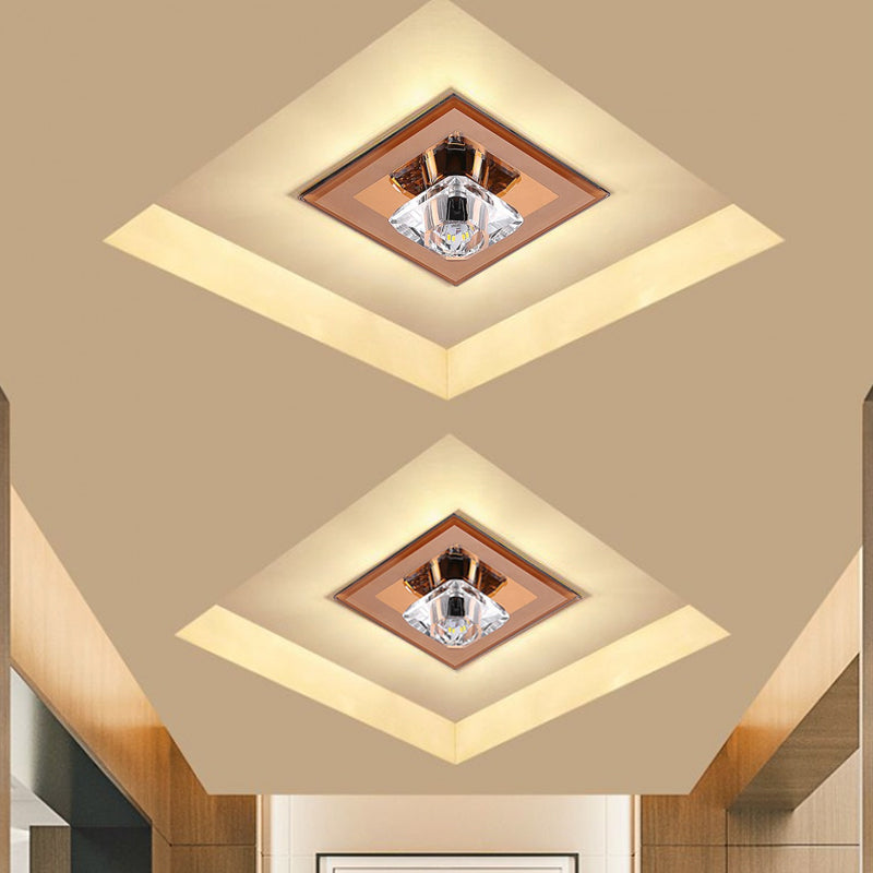 Plafonnier LED en cristal minimaliste à encastrer - Forme carrée avec finition beige/noire, éclairage chaud/blanc pour les couloirs