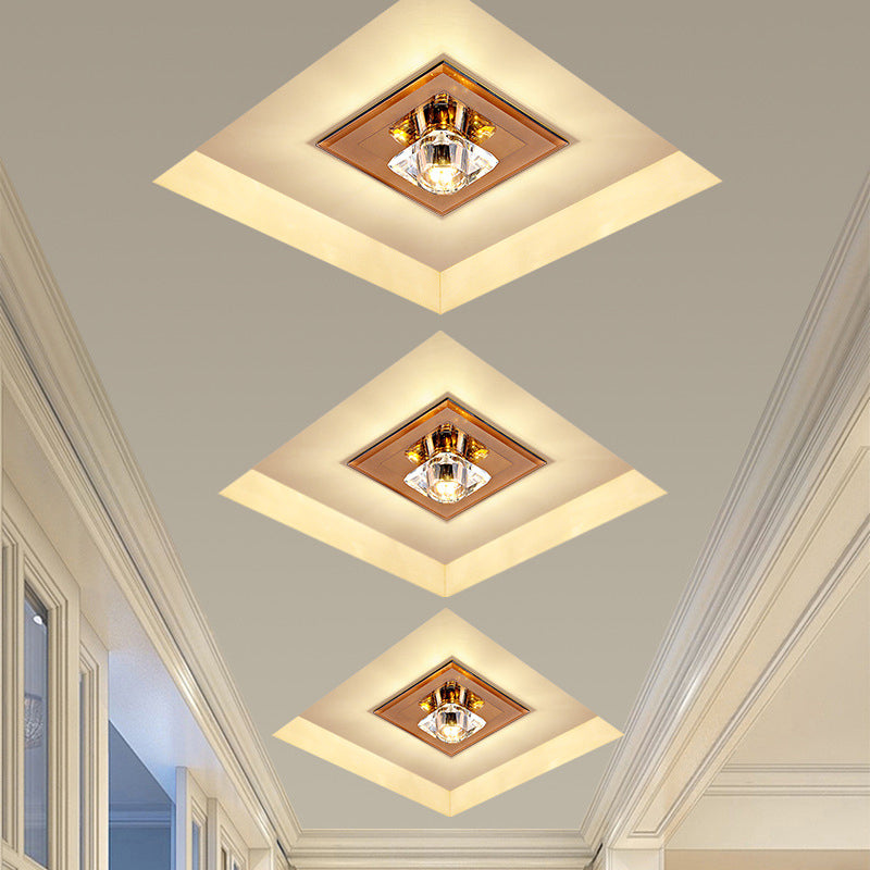Plafonnier LED en cristal minimaliste à encastrer - Forme carrée avec finition beige/noire, éclairage chaud/blanc pour les couloirs