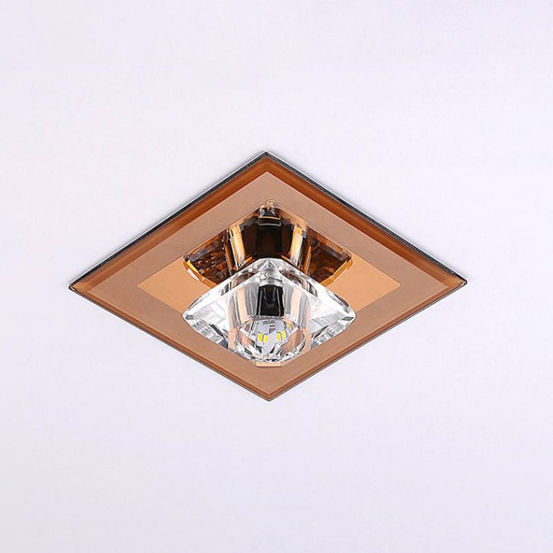 Plafonnier LED en cristal minimaliste à encastrer - Forme carrée avec finition beige/noire, éclairage chaud/blanc pour les couloirs