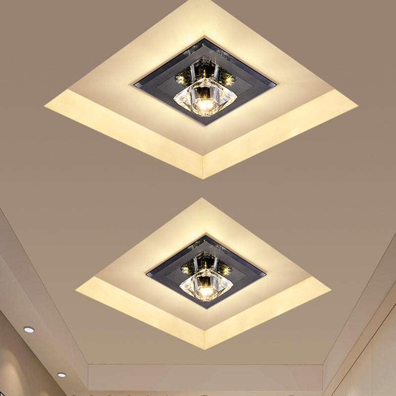 Contemporary LED Square Flushmount – Black Ceiling Light with Clear Crystals