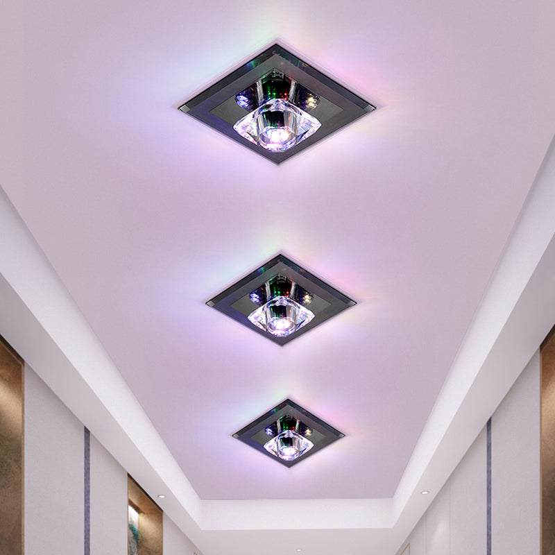 Contemporary LED Square Flushmount – Black Ceiling Light with Clear Crystals