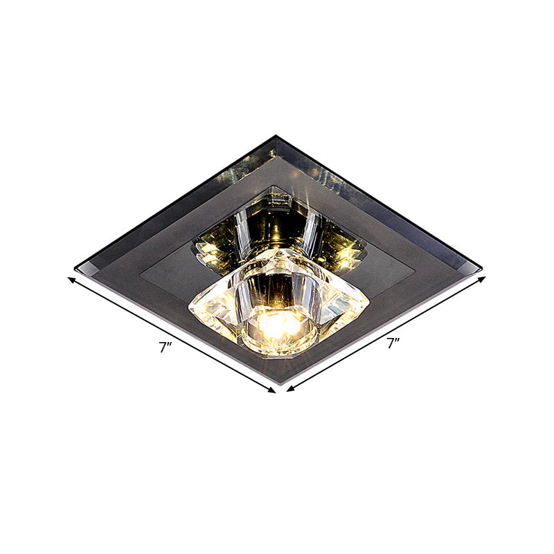 Contemporary LED Square Flushmount – Black Ceiling Light with Clear Crystals