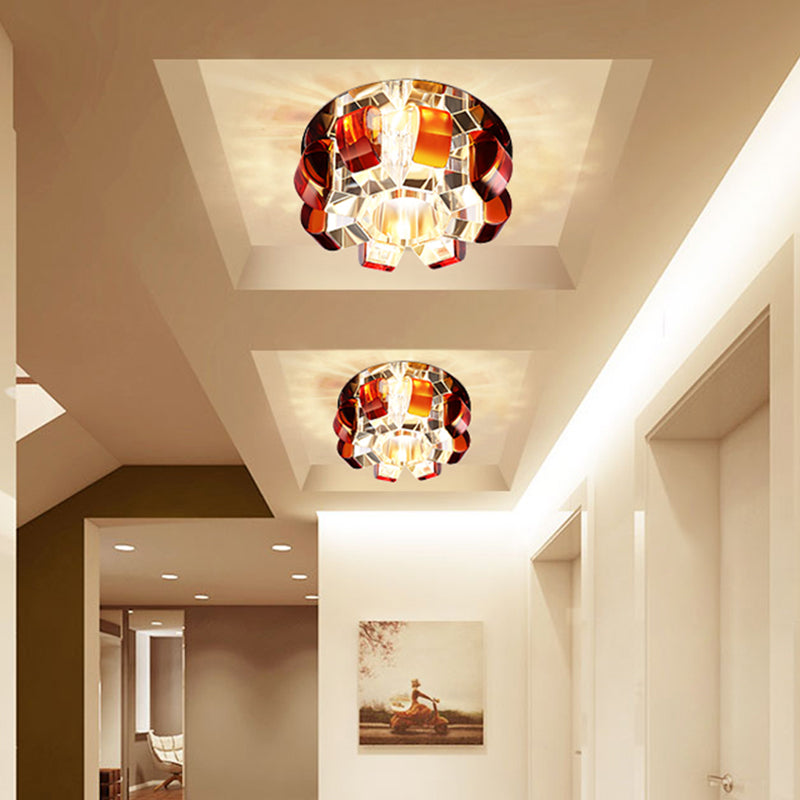 Modern LED Flushmount Flower Flush Light Fixture for Living Room - Tan Crystal