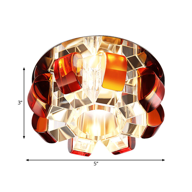 Modern Led Flushmount Flower Flush Light Fixture For Living Room - Tan Crystal