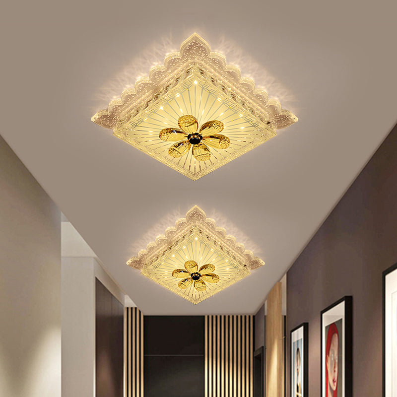 Modern LED Crystal Square Flush Mount Ceiling Light Fixture in Warm/White Light with Scalloped Edge