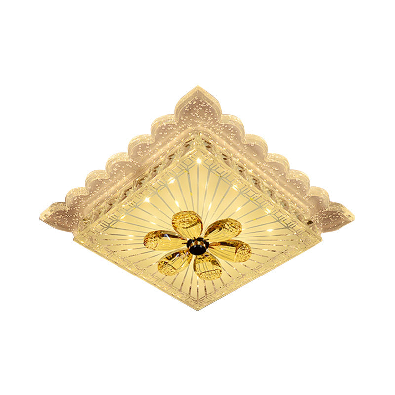 Modern LED Crystal Square Flush Mount Ceiling Light Fixture in Warm/White Light with Scalloped Edge