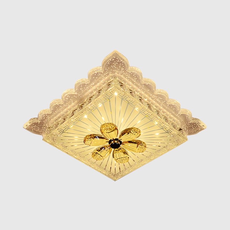 Modern LED Crystal Square Flush Mount Ceiling Light Fixture in Warm/White Light with Scalloped Edge