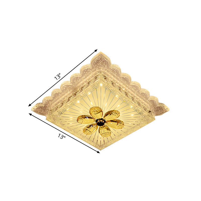 Modern LED Crystal Square Flush Mount Ceiling Light Fixture in Warm/White Light with Scalloped Edge