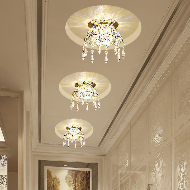 Modern LED Ceiling Lamp with Crystal Shade – Chrome Scalloped Dome Flush Mount Light in Warm/White Light