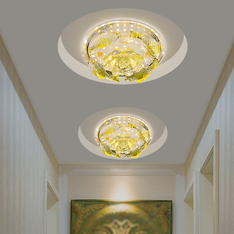 Contemporary LED Floral Crystal Ceiling Light - Warm/White Flush Mount