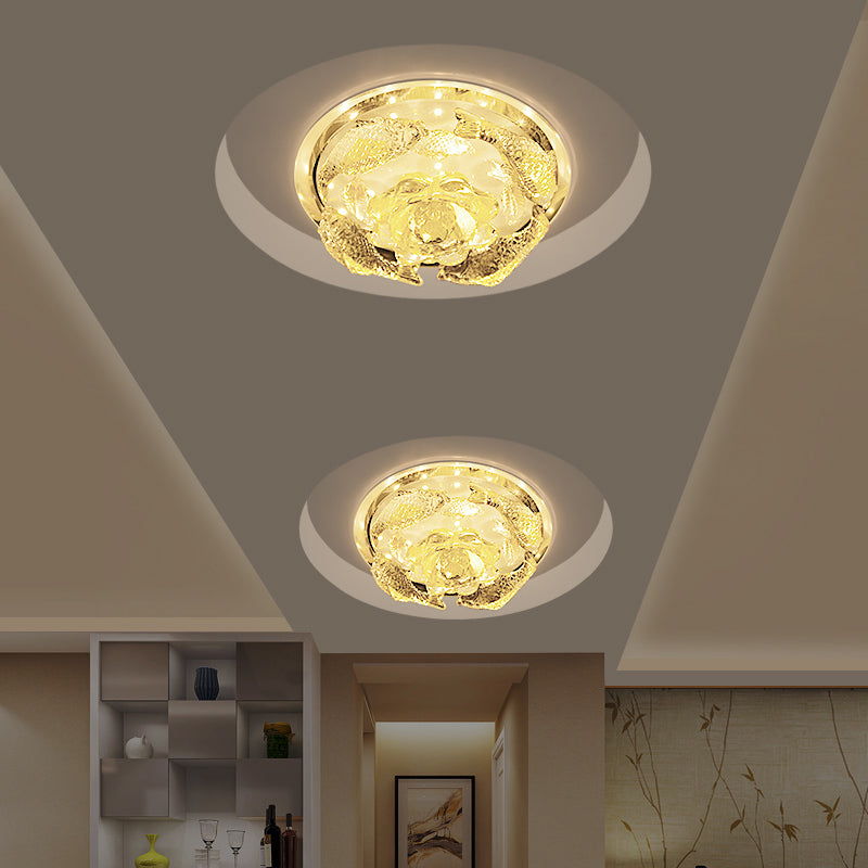 Contemporary LED Floral Crystal Ceiling Light - Warm/White Flush Mount