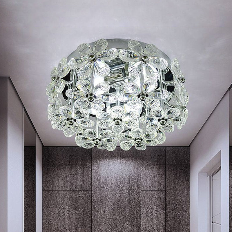 Modernist Chrome Blossom Flush Mount Lighting - 4 Bulbs Clear/Amber Crystal Ceiling Light