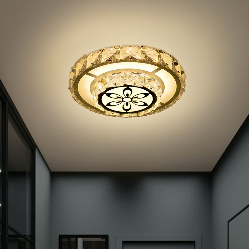 Plafonnier LED en cristal à encastrer moderniste en blanc avec motif floral, lumière chaude/blanche