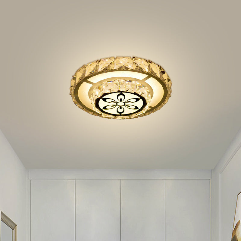 Plafonnier LED en cristal à encastrer moderniste en blanc avec motif floral, lumière chaude/blanche