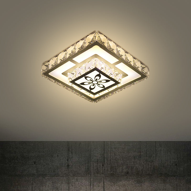 Plafonnier LED en cristal à encastrer moderniste en blanc avec motif floral, lumière chaude/blanche